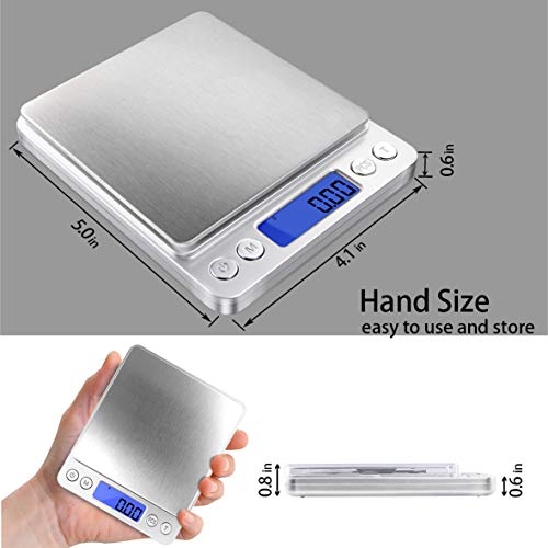 Fuzion Digital Gram Scale .01 Gram Accuracy, 500g Small Jewelry Scale | Small Kitchen Food Scale with 2 Trays for Herb, Powder, Coffee, Gold, Coin - Weight Gram and Oz - color: Silver