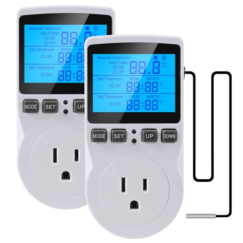 UMLIFE 2Pack Digital Thermostat Temperature Controller Electric Digital Thermostat Heating Cooling Control Mode Timer 1800W 120V 15A Greenhouse Heater with Thermostat Backlit Display - style: 2PCS