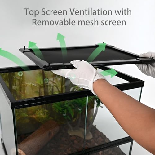 Reptile Glass Tank 18"*14"*14" Terrarium Habitat with Double Front Opening Door and Top Screen Ventilation for Bearded Dragon,Lizard,Leopard Gecko,Snake,Hermit Crab,Turtle - size: 18x14x14inch
