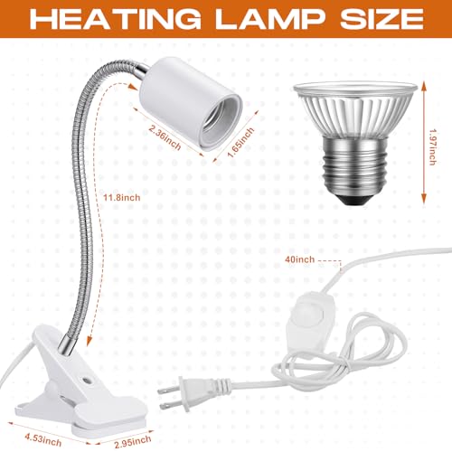 3 Set Reptile Heat Lamp UVA/UVB Turtle Heat Lamp Holder Fixture Clamp Basking Spot Adjustable 50w Full Spectrum Sun Sunbathe Bulb for Turtle Lizard Bearded Dragon Snake Aquarium Amphibian(White)