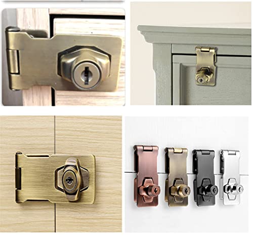 szhdxsy 2 Packs 4 Inch Keyed Hasp Locks Twist Knob Keyed Locking Hasp for Small Doors, Cabinets and More,Stainless Steel Steel, Chrome Plated Hasp Lock Catch Latch Safety Lock（Bronze）
