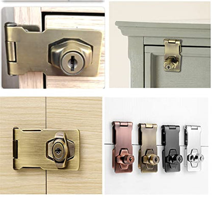 szhdxsy 2 Packs 4 Inch Keyed Hasp Locks Twist Knob Keyed Locking Hasp for Small Doors, Cabinets and More,Stainless Steel Steel, Chrome Plated Hasp Lock Catch Latch Safety Lock（Bronze）