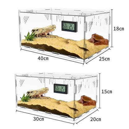Acrylic Reptile Breeding Box Terrarium Cage Tank, 11.8"x7.9"x5.9", with Temperature Hygrometer, for Small Reptiles, Snakes, Insects, Home Office - size: Reptile-Tank-M (No Tray)