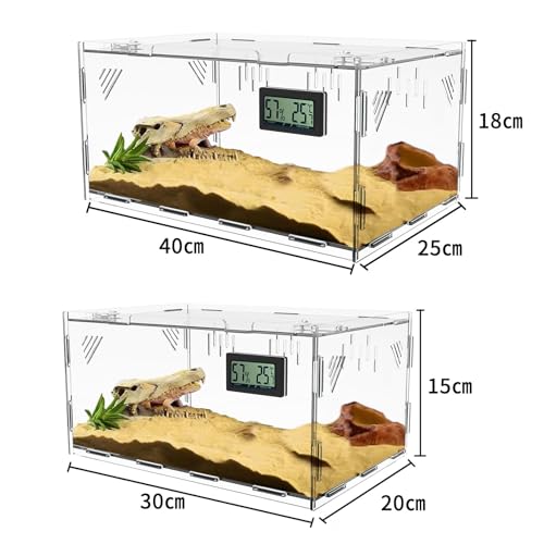 Acrylic Reptile Breeding Box Terrarium Cage Tank, 15.7"x9.9"x7.1", with Temperature Hygrometer, for Small Reptiles, Snakes, Insects, Home Office - size: Reptile-Tank-L(No Tray)