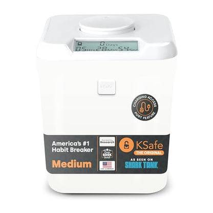 ﻿﻿﻿K-Safe Time Locking Container (Medium), Timed Lock Box for Cell Phones, Snacks, and Other Unwanted Temptations (White Lid + White Base, with Access Port)