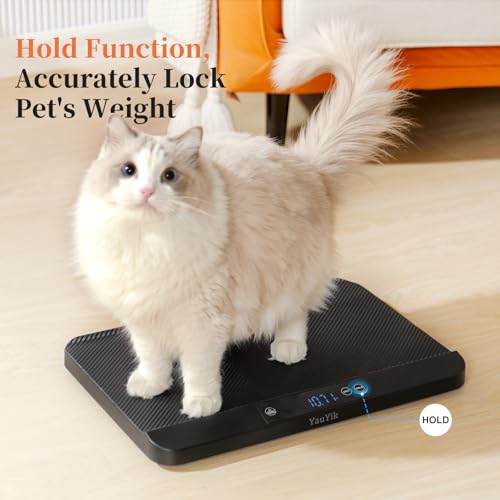 YauYik Digital Pet Scale, Baby Scale with Non-Slip Mat, Up to 40kg, Black | High Precision Puppy Whelping Scale for Kittens, and Crawl Pet, 5 Units, LED Display, Hold Function（Batteries Included） - color: Black