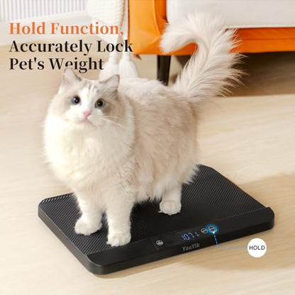 YauYik Digital Pet Scale, Baby Scale with Non-Slip Mat, Up to 40kg, Black | High Precision Puppy Whelping Scale for Kittens, and Crawl Pet, 5 Units, LED Display, Hold Function（Batteries Included） - color: Black