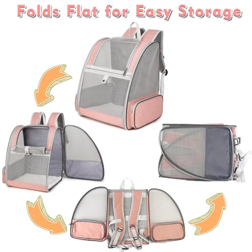 Cat Backpack Carrier, Large Pet Backpack with Kitten Wand Feather Toy for Medium Small Dog Cat Puppy Kitty Bunny up to 15lbs, Ventilated Mesh Dog Travel Carrier for Hiking Walking Outdoor Use (Pink) - color: Pink