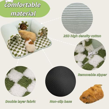 Guinea Pig Hideout Tunnel with Warm Bed for Small Pet 3 Cave Small Animal Tunnel Toy Cages Green - color: Green