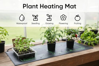 2 Pack Seedling Heat Mat with Thermostat for Plants Seed Starting,10"x20.5" | Temp-Adjustable, Improve germination rate, Stable evenly heat, temperature range 70- 95°F(21-35°C),Waterproof, Fit 1020 Tray - size: 10×20"-2P--Adjustable