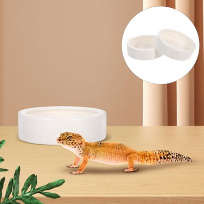 2 Pcs Ceramics Reptile Feeding Bowls for Small Reptile Animals and Lizards, White Round Bowls with Stable Desktop Standing and Safe Material, for Food and Water Storage