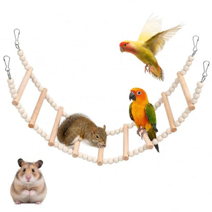 Bird Ladder Bridge, 4.52 X 24.4 Inch Natural Wooden Hamster Ladder Bridge Birds Hamster Climbing & Swing Toy, Bird Cage Ladders Cage Accessories for Birds Rats Parrots Squirrel Cockatiels