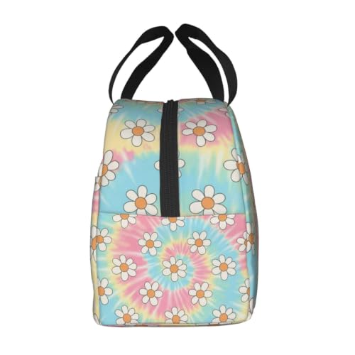 Adult Tie Dye Print Insulated Lunch Box Cooler | Tie Dye Daisy Print, Waterproof Nylon Thermal Tote, Lightweight Portable Cooler for Daily Commute - color: Pattern (699)