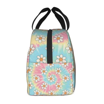 Adult Tie Dye Print Insulated Lunch Box Cooler | Tie Dye Daisy Print, Waterproof Nylon Thermal Tote, Lightweight Portable Cooler for Daily Commute - color: Pattern (699)