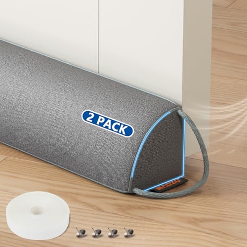 MAGZO Door Draft Stopper 36 Inches, Energy Saving, 2-Pack Gray | Weighted Sound Proofing for Door Draft Blocker, Triangular Under Door Gap Filler with Machine Washable Fabric - size: 36 inches