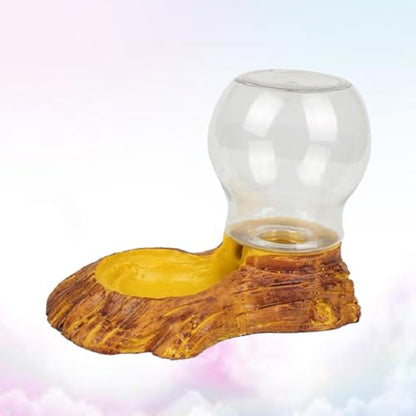 HEMOTON Automatic Reptile Water Feeder with Smooth Surface Resin Bowl, Wood Texture Design, Tasteless Material, for Lizards and Tortoises in Terrarium Water Drinking Fountain
