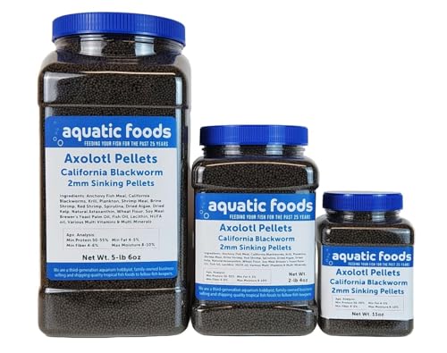 Axolotl Blackworm Pellets. 2mm-1/16 Sinking California Blackworm Small Pellets for Small Axolotl, Frogs, Shrimp, Salamanders, Newts, Snails…5-lbs 6oz Jar - size: 5.38 Pound (Pack of 1)