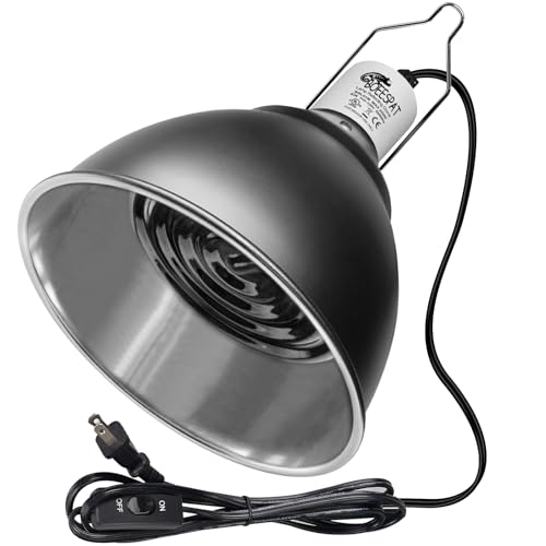 Large Caliber Reptile Lamp Cover Dome Supports Up to 250W, Diameter 7.0 Inch Heat Lamp/Light Fixture Dome Fit for E26 UVA/UVB Basking Bulbs, Perfectly Fit 250 watts Ceramic Heat Lamp - style: Cone Dome (Max 250W)