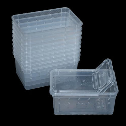 10 Pcs Reptile Feeding Boxs, Plastic Spider Terrariums Breeding Box Feeder Insect Container Feeding Box for Small Reptile Bearded Dragon Lizard Spider Gecko Scorpion 5.9 x 3.9 x 2.5 in