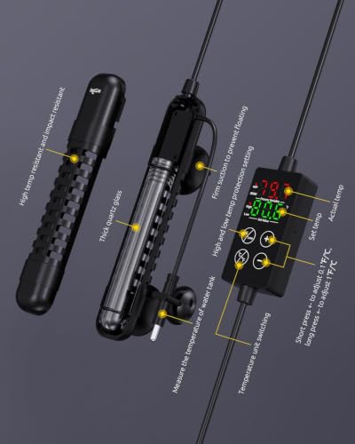 SEAOURA Small Aquarium Heater, 100W Fish Tank Heater for 10-20 Gallon, Submersible Turtle Heater with Digital Display Adjustable Safety Protection, Auto Power-Off When Leaving Water - size: Tank for 10-20 Gallon