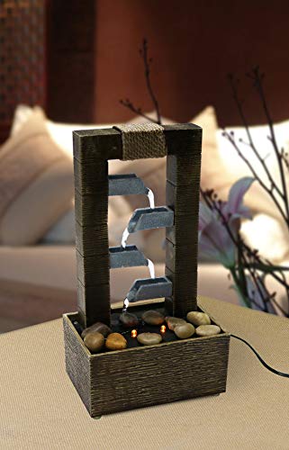 Nature's Mark 10" H 4 Tiered Cascading Tabletop Water Fountain with Natural River Rocks and LED Lights (Power Cord Attached)