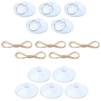 10pcs Reptile Hammock Suction Cups – 5 with Hooks, 5 with Rings, and 5 Hemp Ropes – Strong Hold for Terrarium Hanging Setup