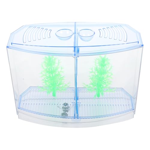 Mipcase Acrylic Mini Fish Tank Transparent Desktop Aquarium 7.08 X 5.51 X 3.54 in Small Breeding Tank with 2 Luminous Aquatic Plants for Goldfish Home Decor Bedroom Porch Desk