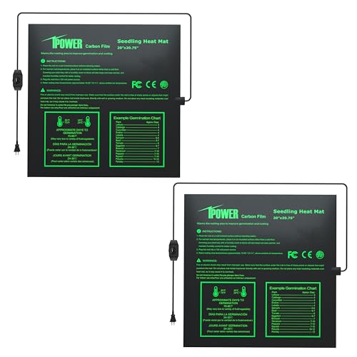 iPower 2 Pack 20" x 20.75" Seeding Heat Mat with Thermostat Temperature Adjustable Knob Durable Hydroponic Warm Plant Germination Starting Pad, Black - size: 20" x 20.75"(x2), style: with Adjustable Knob