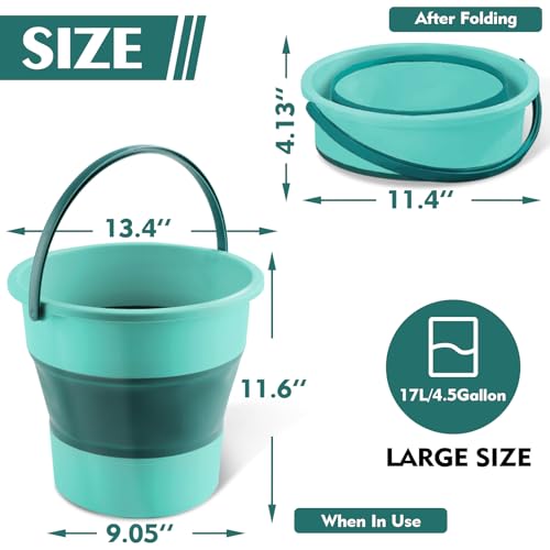 Collapsible Bucket 4.5 Gallon/17L Large Plastic Household Cleaning Mop Buckets Foldable Water Bucket for Car Wash Fishing Camping Beach (Green-Large) - color: Green-large
