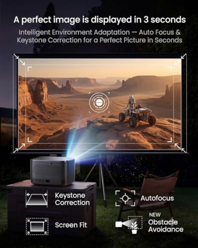 Outdoor Projector with WiFi and Bluetooth,Official Licensed Apps | Smart TV OS with Licensed Netflix, Auto Focus, Native 1080P & 4K Support, 330" Display, 40W Dolby Audio for Home Theater