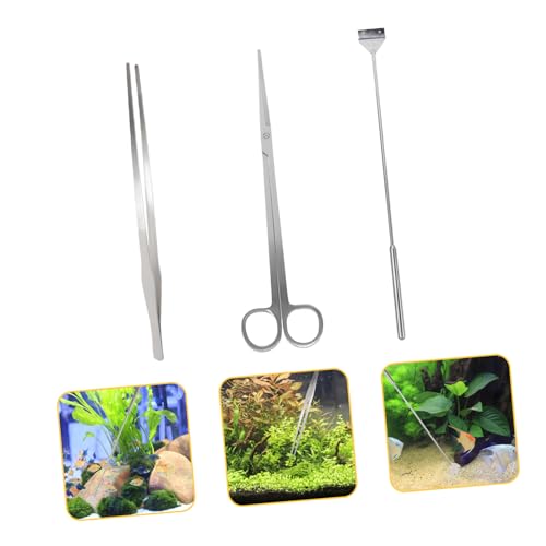 Aquarium Cleaning Kit 3-Piece Set of Fish Tank Maintenance Tools Glass Scraper Scissors and Tweezers for Aquatic Plants and Terrarium Care