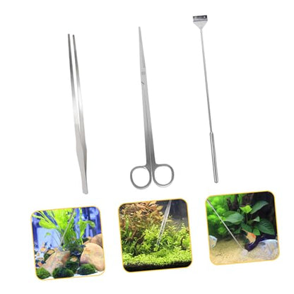Aquarium Cleaning Kit 3-Piece Set of Fish Tank Maintenance Tools Glass Scraper Scissors and Tweezers for Aquatic Plants and Terrarium Care