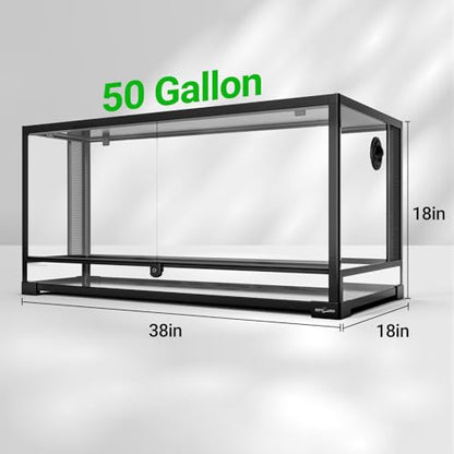REPTI ZOO 50 Gallon Reptile Glass Tank Terrarium 2 in 1 Side Meshes and Side Glasses Double Hinge Door with Screen Ventilation Tempered Glass 36" x 18" x 17.75" - size: 36" x 18" x 17.75" (50 Gallon)