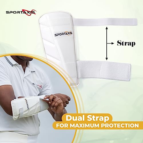 SPORTAXIS Cricket Arm Guard - Dual Strap, Soft Inside Foam, Maximum Protection - White, Essential Cricket Gear for Confident and Stylish Play – Useful for Long Practice & Playing Sessions