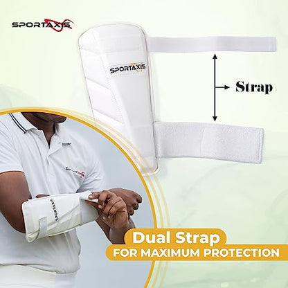 SPORTAXIS Cricket Arm Guard - Dual Strap, Soft Inside Foam, Maximum Protection - White, Essential Cricket Gear for Confident and Stylish Play – Useful for Long Practice & Playing Sessions