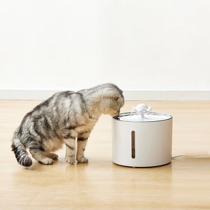 Amazon Basics Large Capacity Pet Water Fountain with Stainless Steel Top, Ultra Quiet, Easy to Clean, BPA Free, 3L, White, 3 Filters Included - size: 0.8 gal, style: Water Fountain