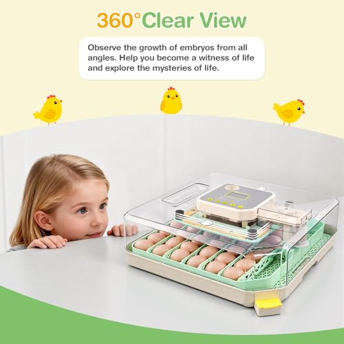 Sailnovo 48 Egg Incubator for Hatching Eggs with Auto Egg Turning, Precise Temp & Humidity Control, 360°Viewing, Egg Candler, Incubator for Chicken Eggs/Duck/Quail,Ideal for Farm/School/Lab,Green | Precise Temp & Humidity Control，Auto Egg Turning, 360°Vie