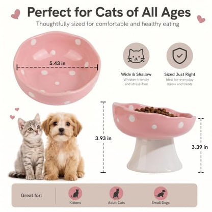 Pink Mushroom Cat Bowl, Elevated Ceramic Feeding Bowl | Elevated, Ceramic, Tilted Design, Whisker-Friendly, Dishwasher Safe, cute - color: Pink