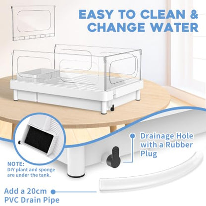 MoonOrange Small Turtle Tank, Acrylic Turtle Terrarium with Basking Platform, Bottom Drainage, Multi-Function Areas for Turtles, Crabs, Crayfish, Small Reptiles (White Tank) - color: White Tank