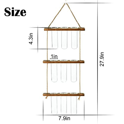 XXXFLOWER Wall Hanging Propagation Station with Wooden Stand Glass Test Tubes Tiered Planters Wall Terrarium for Home Office Plant Hanger Flower Vases Wall Decor Hydroponic Cuttings (9 Tube Vases) | Mini Flower Pothos Test Tube Vase,Wall Decor Hanging Pla