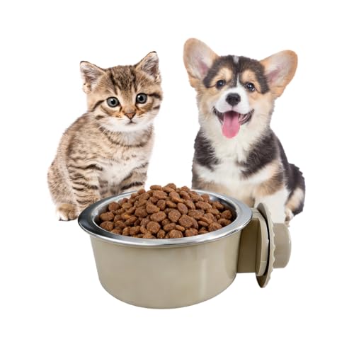 2Pcs Pets Lightweight Stainless Steel Bowl,Removable Stainless Steel Pet Hanging Food Water Feeder Bowl for Puppy Dog Cat Rabbit Ferret Bird Gunea Pigs (Gray-Small) - size: Gray-Small
