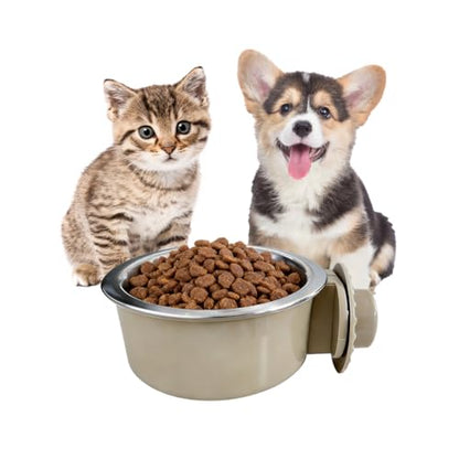 2Pcs Pets Lightweight Stainless Steel Bowl,Removable Stainless Steel Pet Hanging Food Water Feeder Bowl for Puppy Dog Cat Rabbit Ferret Bird Gunea Pigs (Gray-Small) - size: Gray-Small