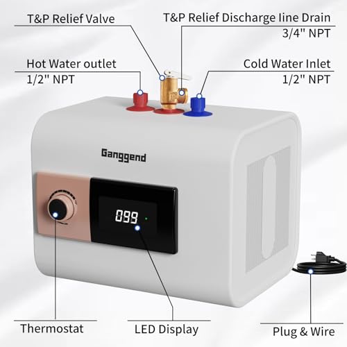2.5 Gallon Electric Water Heater, 1500W 110V Mini Tank Under Sink Instant Hot Water Heater with Pressure Release Valve, Digital Display for Kitchen, RV, Laundry,Food Truck, Beige - color: Beige