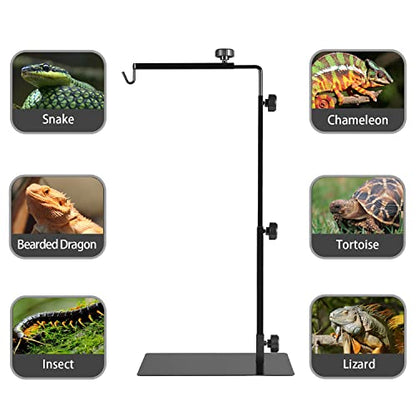 Reptile Heat Lamp Stand, Adjustable 24-38in, Multi-Lamp, XL | Metal lamp holder with weighted base, holds 2 dome lampshades For bearded dragon,snake,turtle,chameleon,terrarium accessories - size: XL