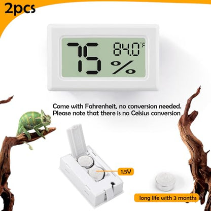 Bearded Dragon Accessories, 2 PCS Rectangle Reptile Thermometer and Humidity Gauge, Reptile Tank Accessories for Jumping Spider, Leopard Gecko, Hermit Crab, Gecko, Ball Python, Lizard - color: White Rectangle