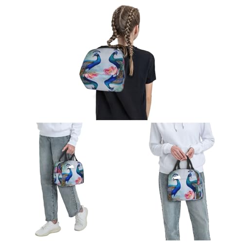 Insulated Lunch Bag Beautiful Peacocks and Lotuses Lunch Box for Women Men Reusable Leakproof Lunch Cooler Bag for Office Picnic - color: Beautiful Peacocks And Lotuses