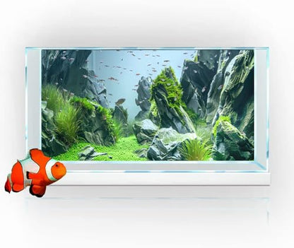 Marine Aquarium Background, Sea Rock Green Landscape Fish Tank Background, Nature Photo Terrarium Background 30X12IN with 8 EVA Double-Sided Tape - size: 30X12in/75X30cm