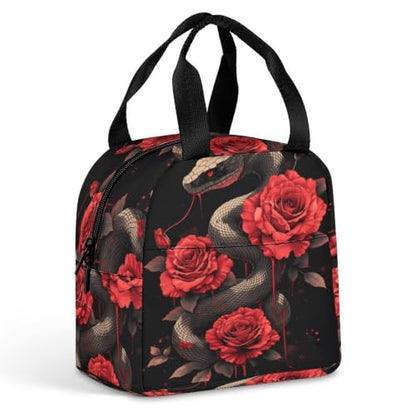 Snake And Rose Lunch Bag for Women Men | Insulated Lunch Box Leakproof Food Meal Containers Reusable Foldable 6L Capacity Lunch Tote Bags for Work Picnic Travel - color: Style 6