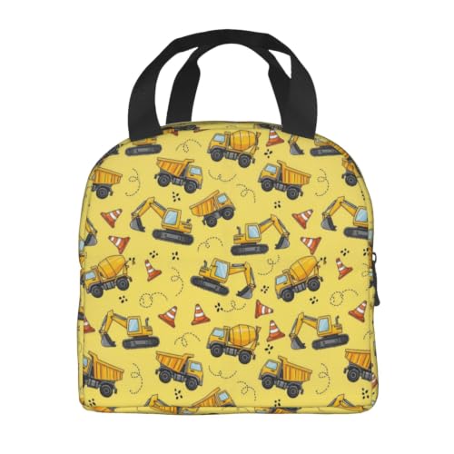 Women Truck Excavato Print Insulated Lunch Box Thermal | Truck Yellow Excavato, Neoprene Fresh-Keeping Tote, Adjustable Strap for Office & Picnic - color: Pattern (861)