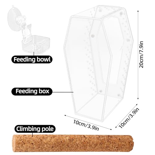 Jumping Spider Enclosure, Magnetic Door Acrylic Terrarium with Feeding Dish & Landscape Stick for Tarantula Snails Insects Reptiles Plants, Coffin Shape Tabletop Decor 4" x 4" x 8"